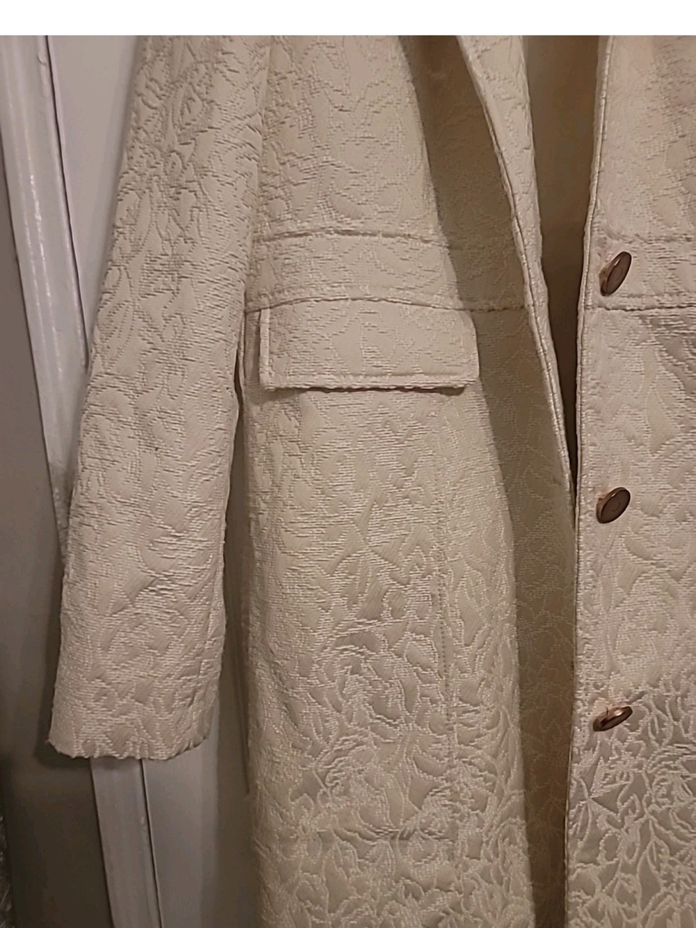 Xhilaration Cream Textured Floral-Pattern Pea Coat Size Large NWT